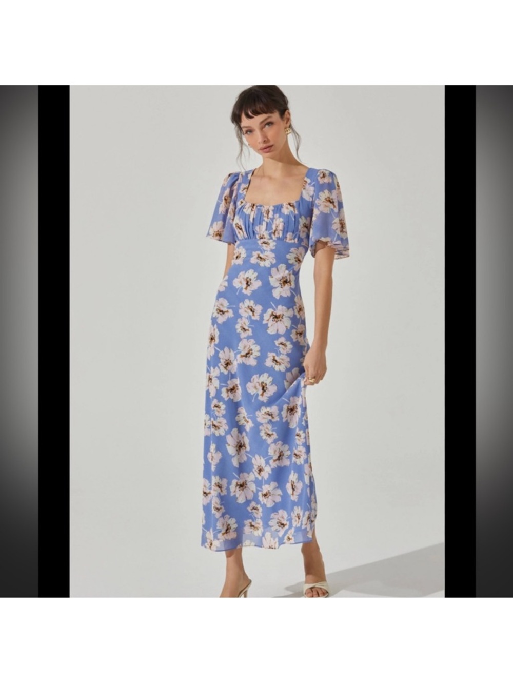 Blue Floral Square-Neck Maxi Dress
